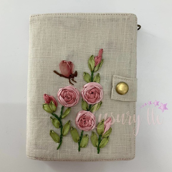 Pink Tiny Rose Embroidery Passport Wallet & Silk Mask, Wedding Gift, Versatile - Picture 2 of 15